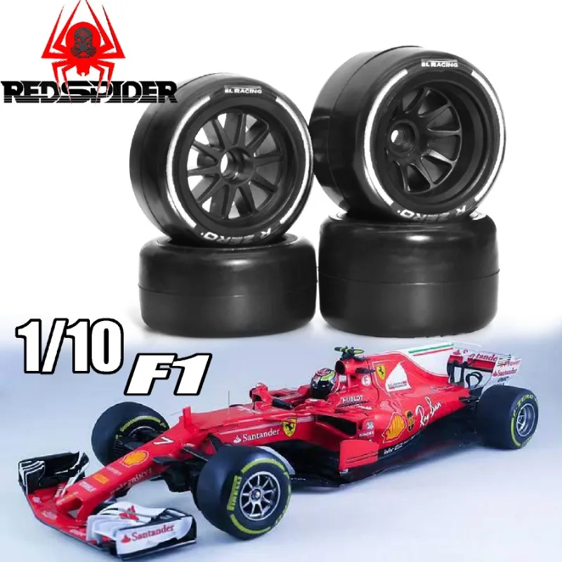 

4pcs Tamiya 1/10 F1 Slick Tires High Grip Racing for TT01 TT02 XV01 TA06, Alloy Wheels Rubber Tyre Set