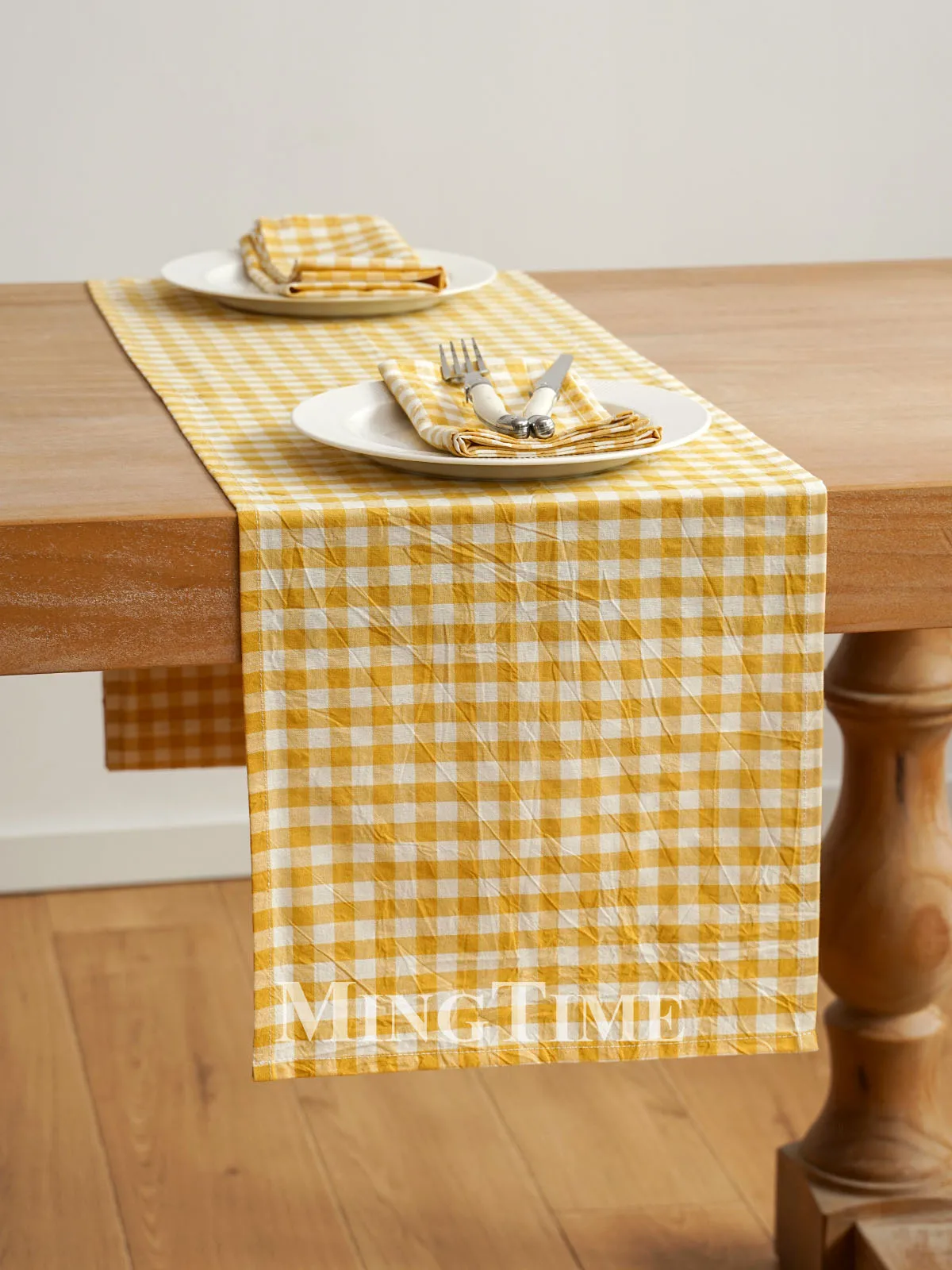 Gingham Checkered Cotton Table Runner, Rustic Plaid Washable Table Linens for Farmhouse Kitchen Wedding Party Home Decor