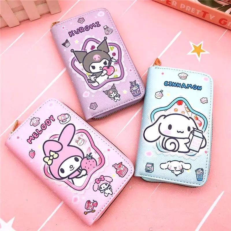 Nueva cartera larga Sanrio Hello Kitty Pacha Dog para mujer, bonita cartera de cuero PU de gran capacidad con cremallera, monedero, correa para la muñeca, bolso de regalo