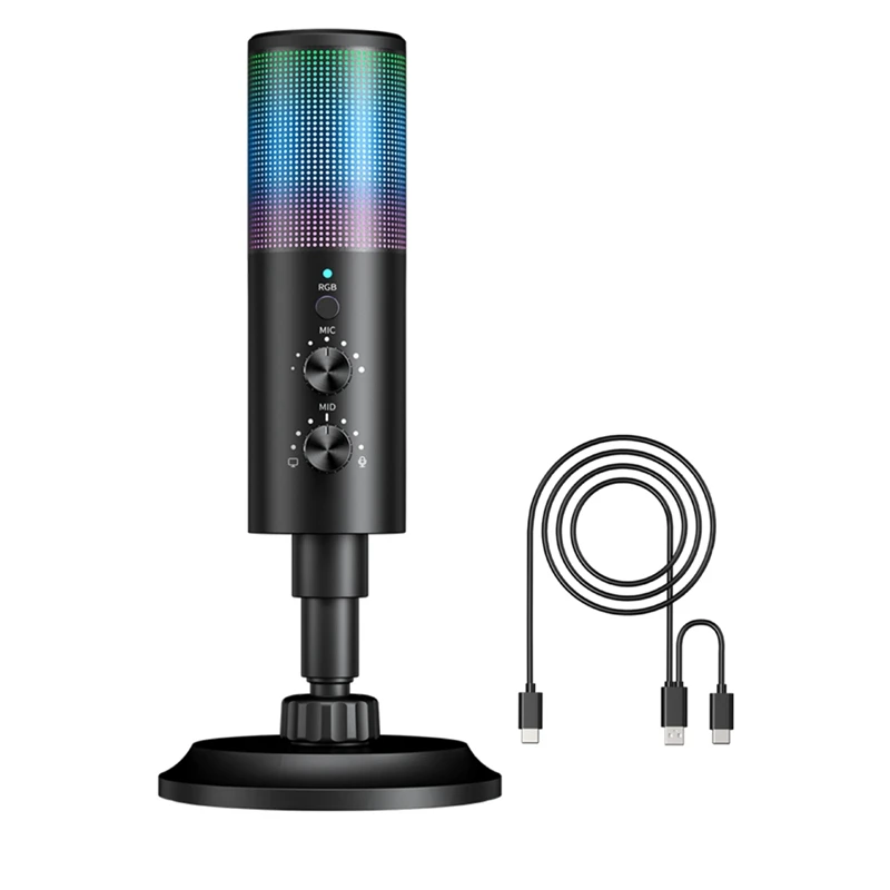 RGB Microphone Wired Capacitance Microphone Karaoke Microphone For Game Recording K Song