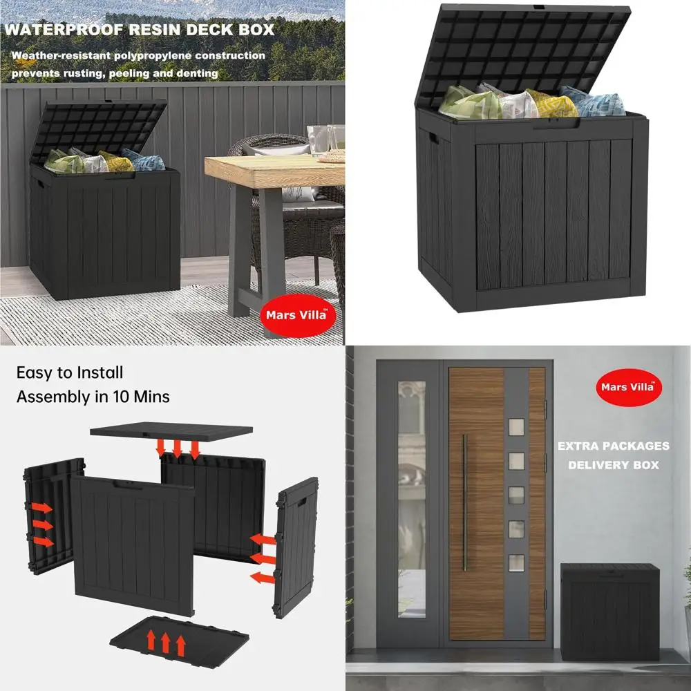 

Ящик для хранения на открытом воздухе, 31 галлон - водонепроницаемый, устойчивый к УФ-излучению, всепогодный, черный