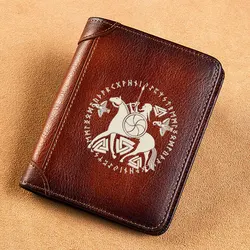 High Quality Genuine Leather Men Wallets Vintage Viking Knight Cover Short Card Holder Purse Trifold Men's Wallet BK3877