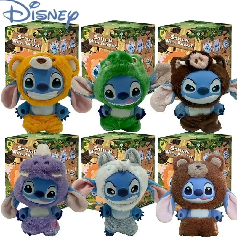 Disney Stitch Wild Animal Series Blind Box Plush Vinyl Toy Cute Doll Replica Mystery Box Bag Pendant Decor New Year Festive Gift
