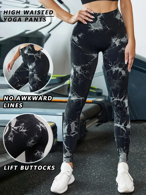 Damskie legginsy z wysokim stanem, efektem dip-dye i marszczeniem na pośladkach - odprowadzające wilgoć, rozciągliwe w 4 kierunkach, długość do kostek, idealne do ćwiczeń.