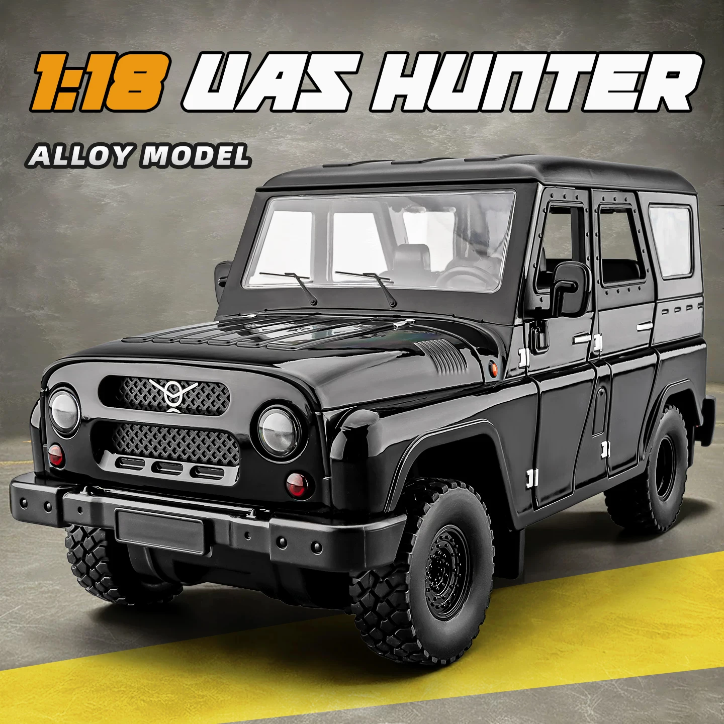 1:18 UAZ Hunter Modellauto aus Legierung, Druckguss-Spielzeug mit Lenkung, Miniatur-SUV mit Licht und Ton, Miniatur-Offroad-Fahrzeug, perfekte Geschenke