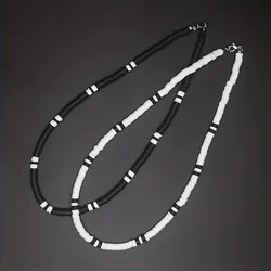 Collar de cuentas de polímero suave blanco y negro bohemio europeo a la moda, collar geométrico de Color contrastante para hombres, joyería LY-02