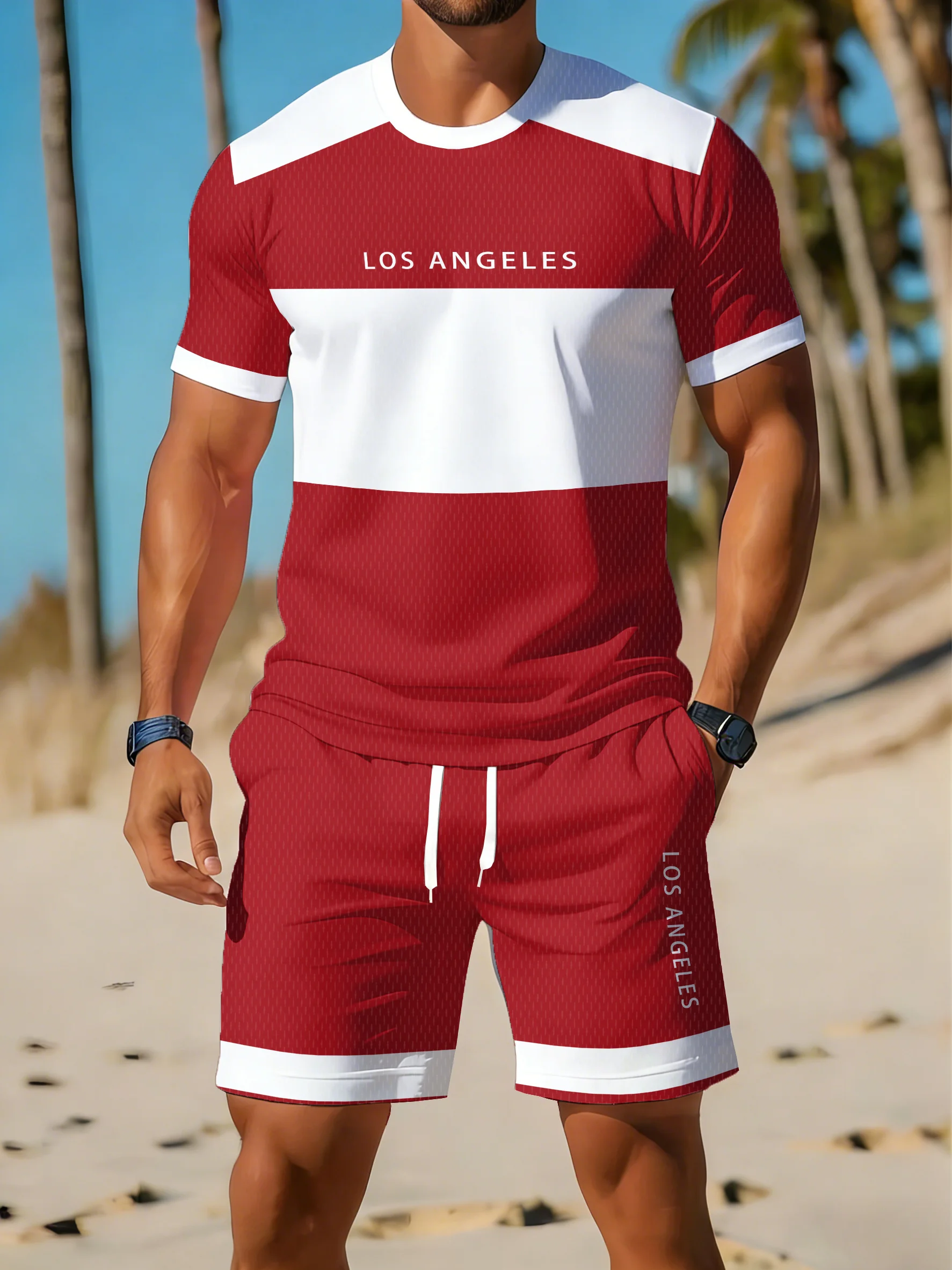 Summer Men's Sportswear Striped Short Sleeved T-shirt Set Two-piece Outdoor Travel Clothing Loose Fit Shorts Training Suit