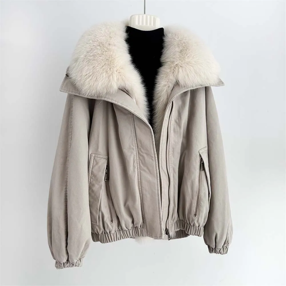 新ファッション冬カジュアルパファージャケット天然フォックスファー襟付きコートグースダウンジャケット高級婦人用パーカー衣料
