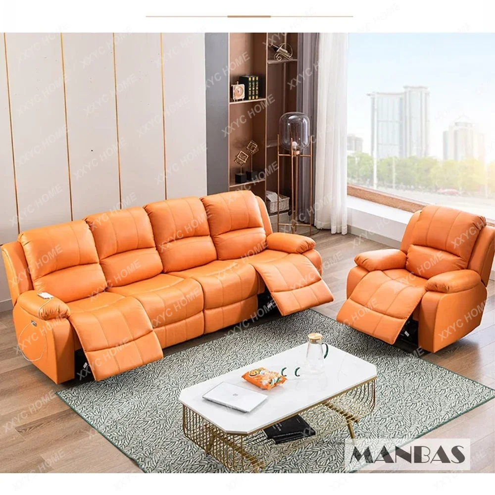A Genuine Leather Manual Electric Recliner Sofa Theater Power Reclining Couch Living Room Cinema Sofas Seating Room Furniture