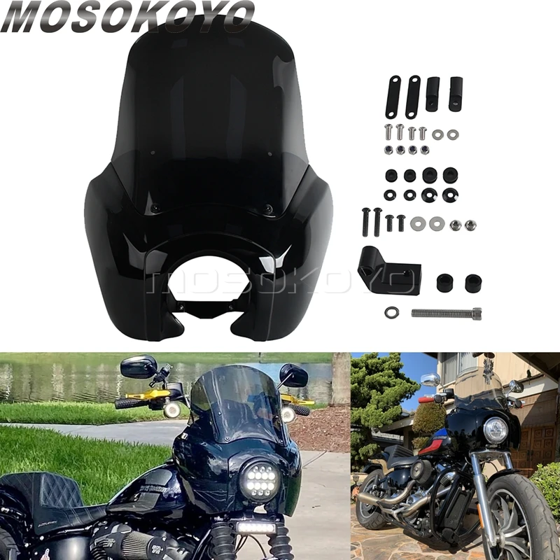 

Windshield Motorcycle Front Headlamp Fairing Cowl Mask Windscreen For Harley Softail Street Bob 114 Standard Low Rider 2018-2024