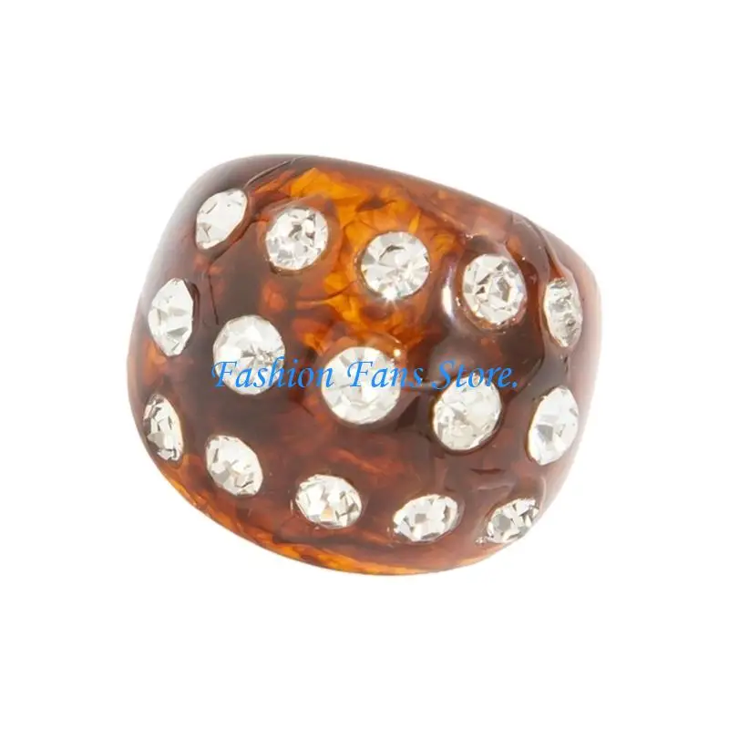  Comfortable Daily Use Open Ring Vintage Punk Amber Resin Featuring Rhinestones Decors