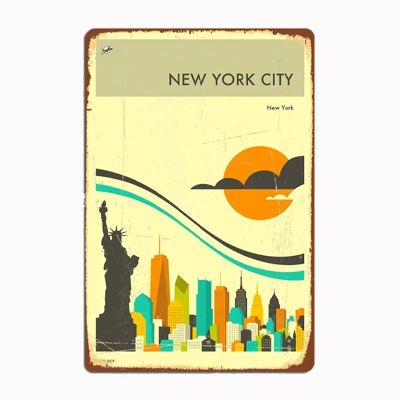 Póster de viaje de NUEVA YORK, carteles artísticos, letrero de Metal, decoración de pared, Club, garaje, cocina, habitación, decoración personalizada de estaño Vintage para el hogar