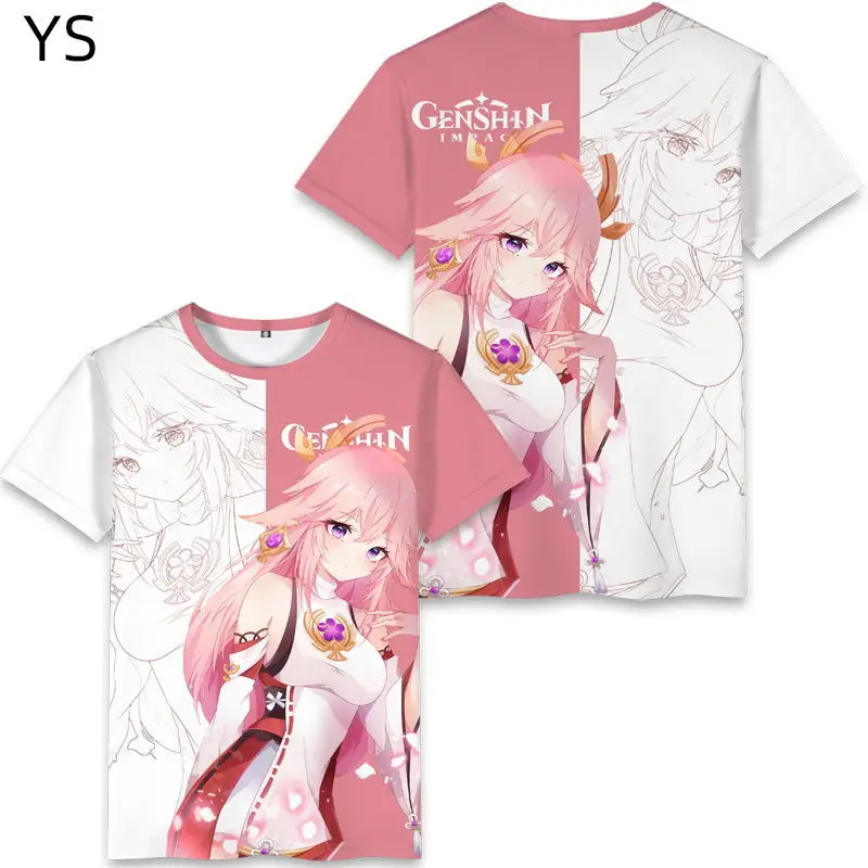 Genshin Impact TShirts Yae MikoT Shirt 3d Print Children's  Kawaii Man Women  Unisex Summer Short Sleeve Oversized T-shirts Tops