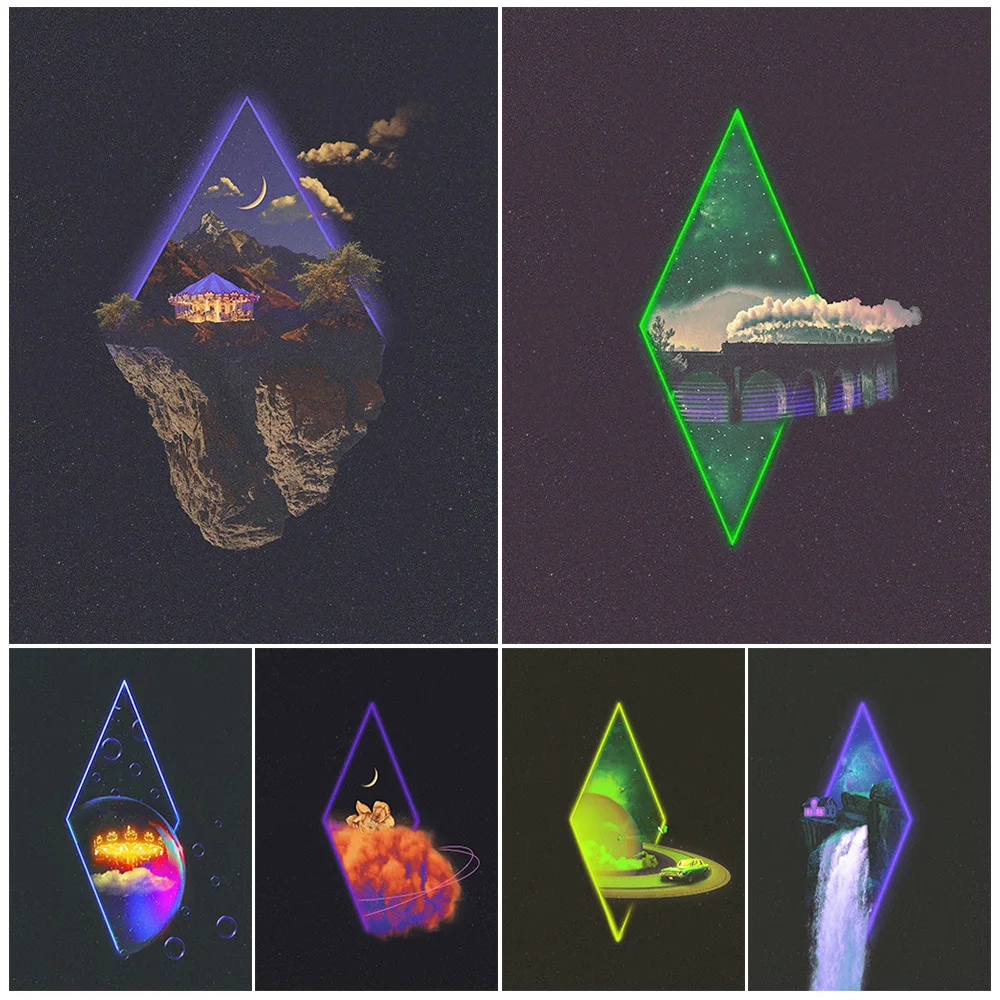 

Landscape Still Life And Geometric Collage,Vintage Wall Art Canvas Painting Surreal Fantasy Art Poster And Print Home Decoration