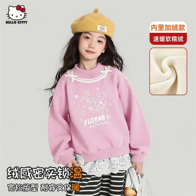 

Sanrio Hello Kitty Long Sleeve Pullover Hoodie Soft Fleece Lined Thickened Girls Big Kids Cold Winter 2025 New Fashion Design