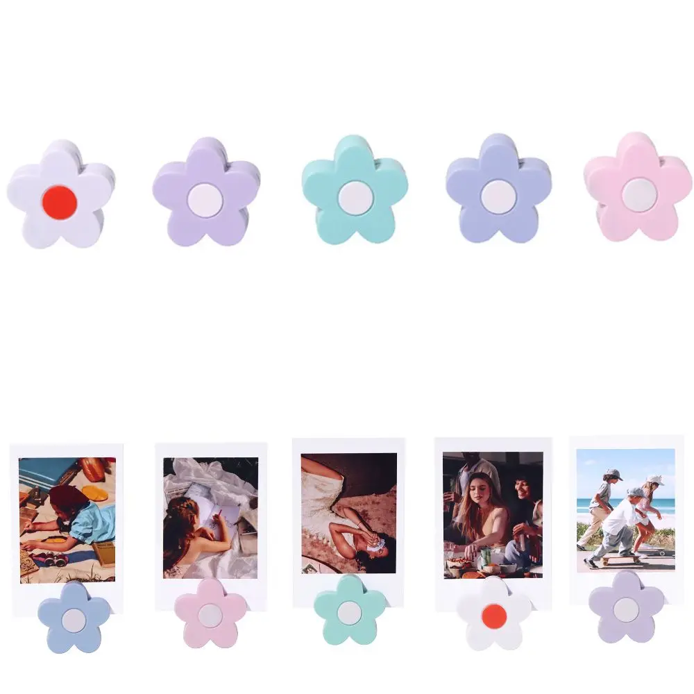 5PCS 3D Flower Shape Flower Photo Clip Mini Stable Desktop Memo Holder Freestanding Multicolor Postcard Holder Desk Decoration
