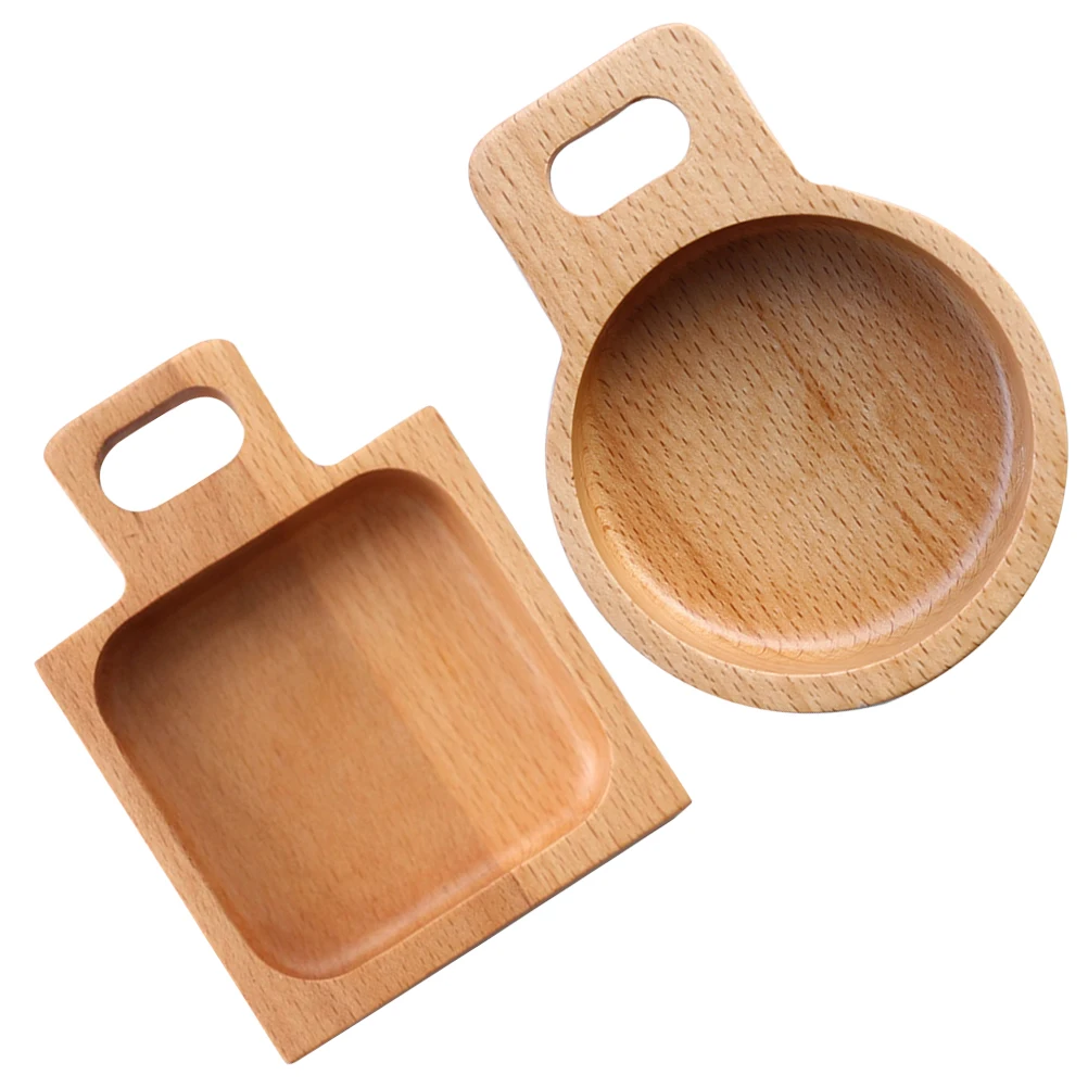 

2 pcs Wooden Snack Sauce Dishes Beech Tray Lightweight Sturdy Handle Serving Meals Appetizers Grilled Meats Plates