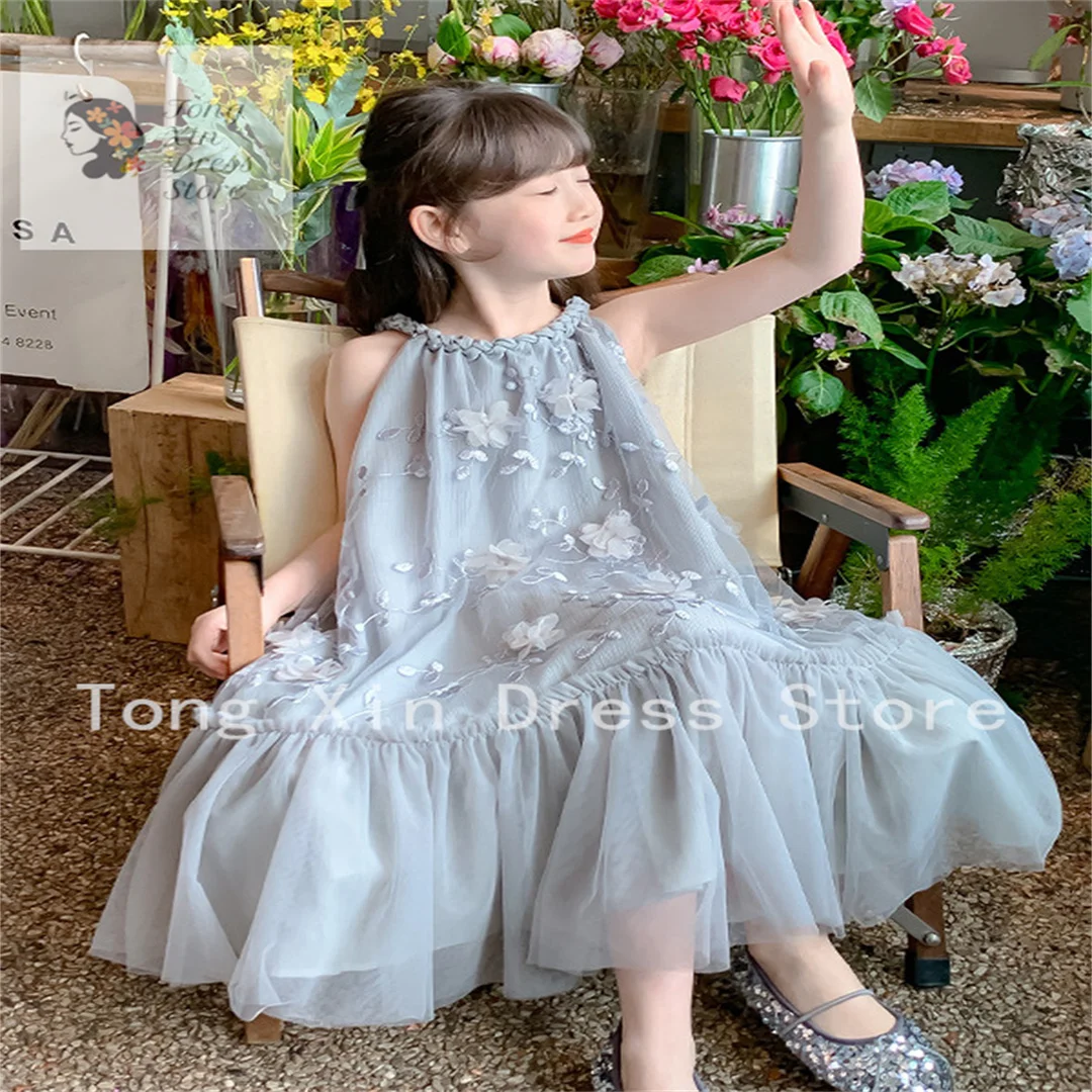 Flower Girl Dresses for Wedding Big Bow Appliques Long Little Pageant Gowns Girls White Tulle First Communion Gowns