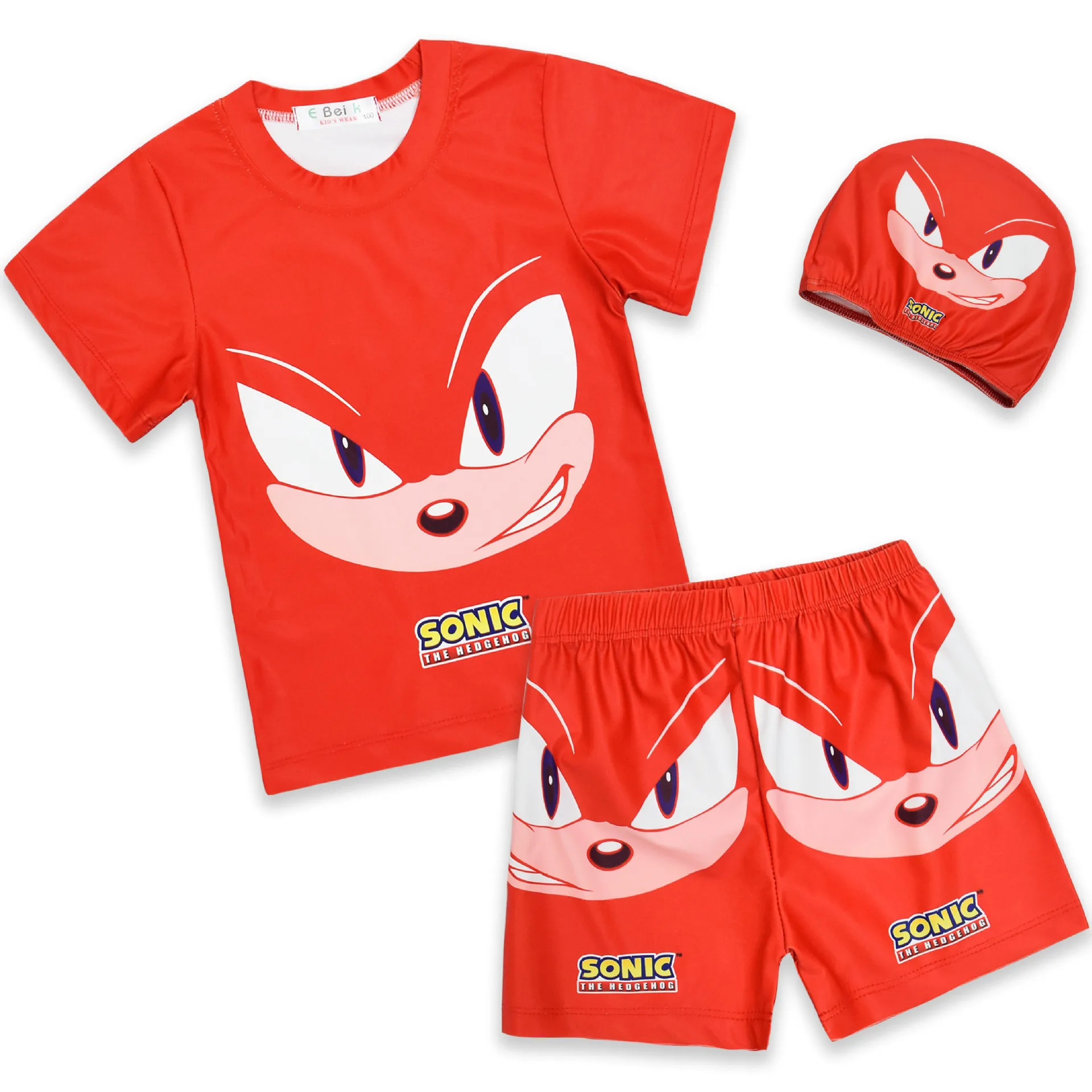 Girls Boys Anime Hedgehog Swimwear Short Sleeve Three Piece Set Tails Super S/onic Cute Boys Separable Swimming Suits Children's