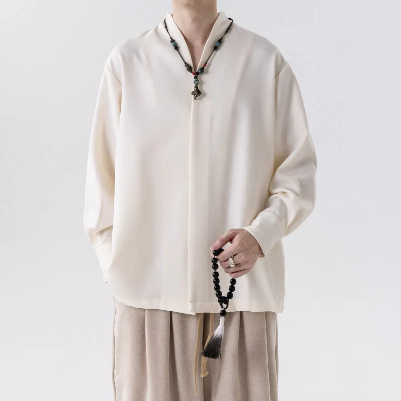 

Новая стильная рубашка Ханьфу с V-образным вырезом, в стиле дзен, для занятий, с эфирной атмосферой, даосская одежда, костюм Тан, одежда для мирян, большие размеры, чайная рубашка-пальто