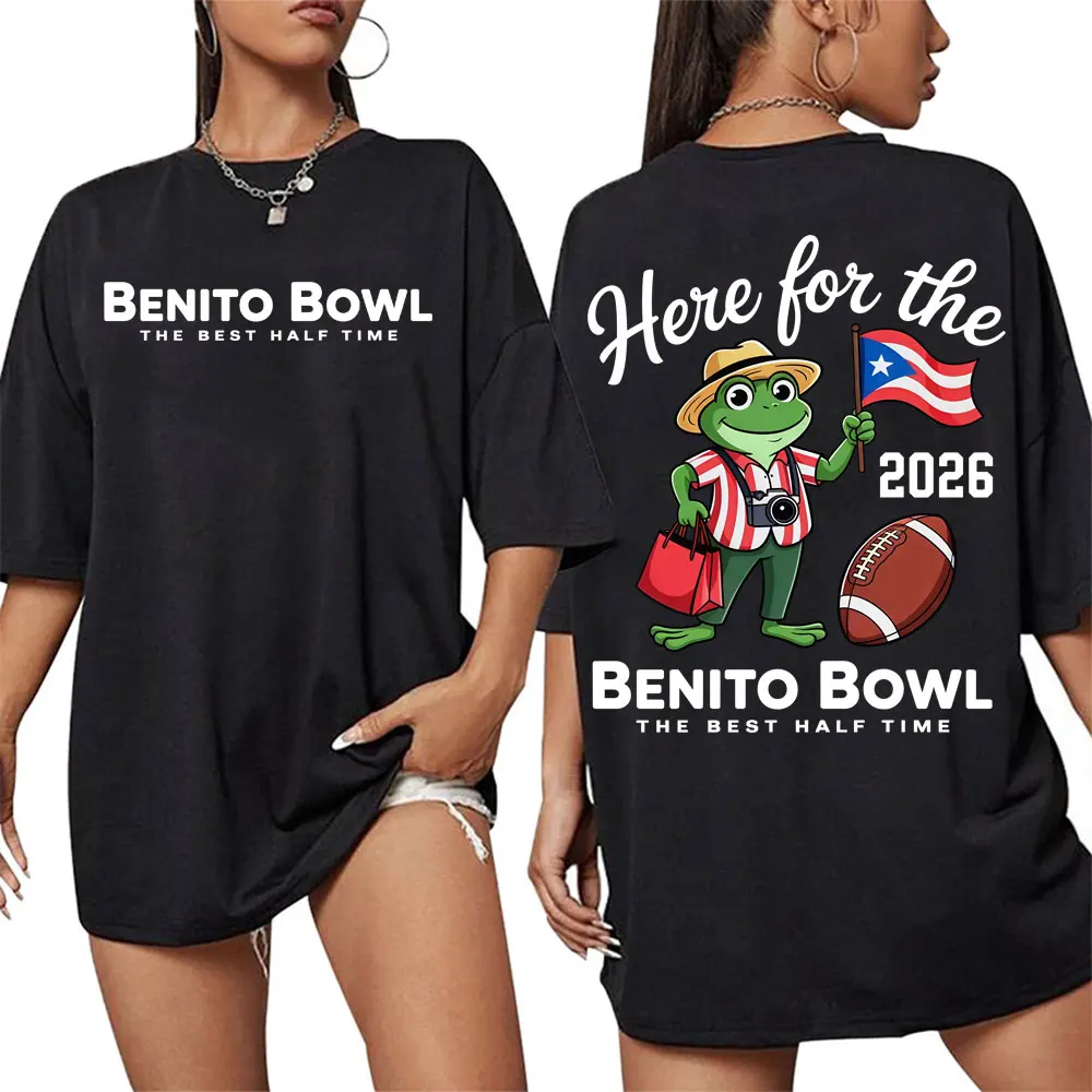 

Футболка с милым мультяшным рисунком Here for Benito Bowl Bad Bunny Bowl 2025 Tour, футболка для мужчин и женщин Harajuku Y2k, футболка большого размера, уличная одежда
