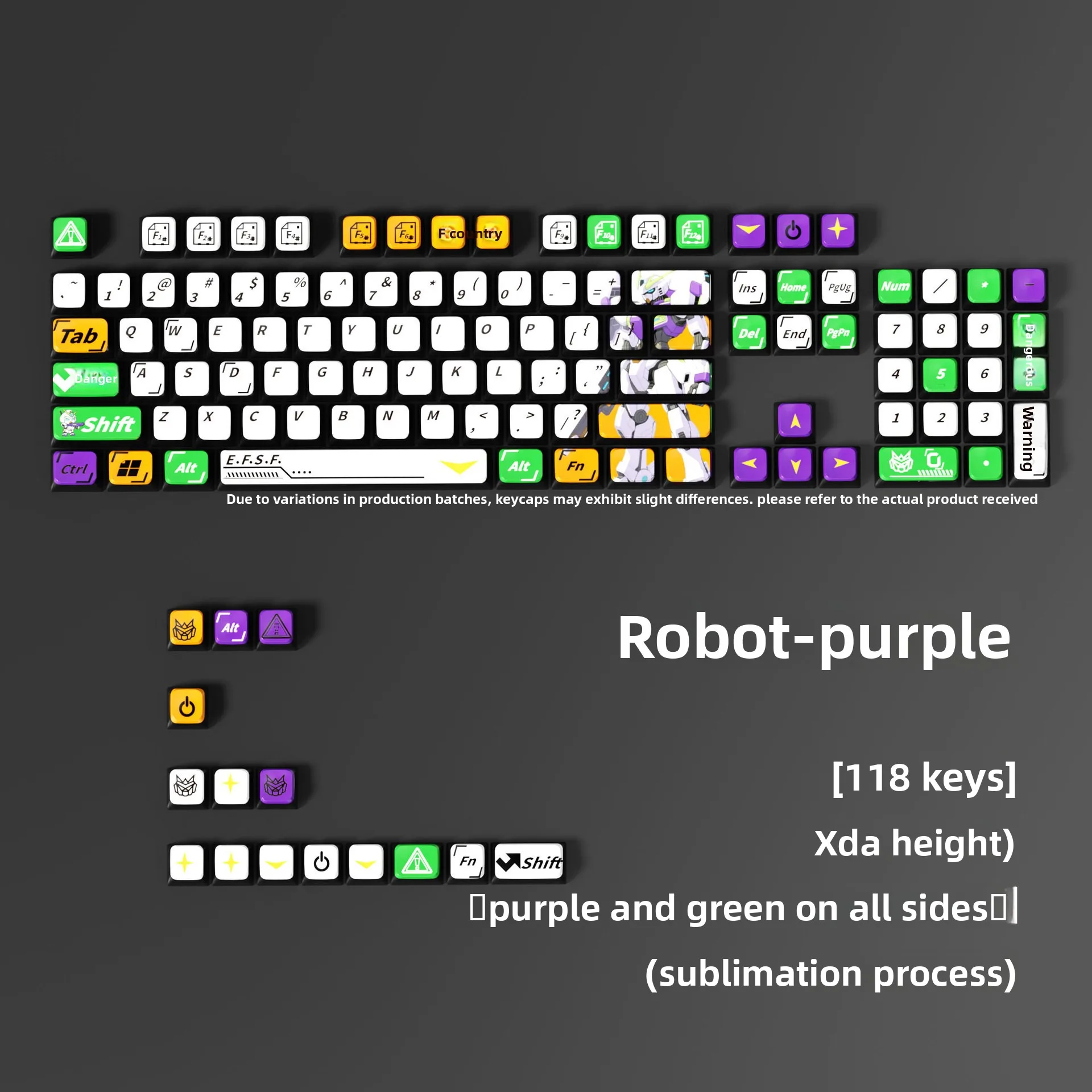 Mech Theme Thermal Sublimation PBT Keycaps, XDA Height, Purple-Green Two-Tone, for Mechanical Keyboards, Customizable