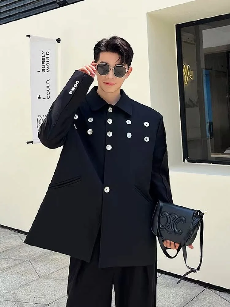 

Fall New Men's Jaet Korean Sle ell Button Collar Jaet High-End Feeling Outerwear Trendy Pure Color