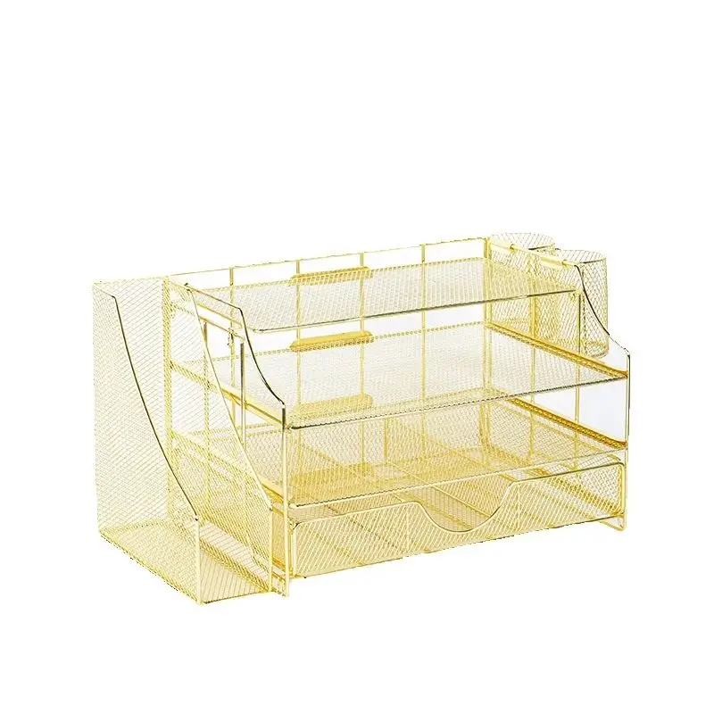 Multifunctional Saving Space Desktop File Storage Rack Pull-out Storage Frame Iron Hollow Grid Storage Shelf Load-bear，Desktop