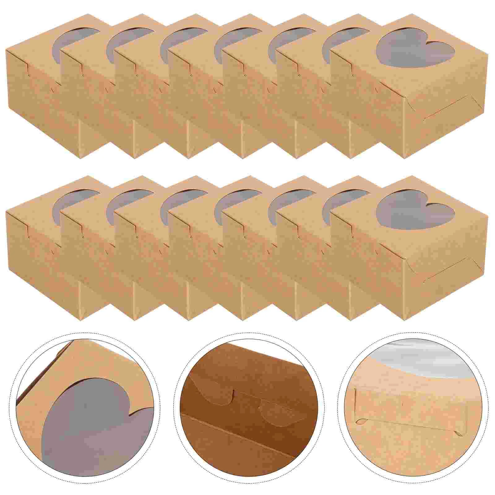 14 Pcs Kraft Paper Baking Box Mini Cake Boxes Cupcake Holder Donut Gift Packaging Container Cow Card Pie