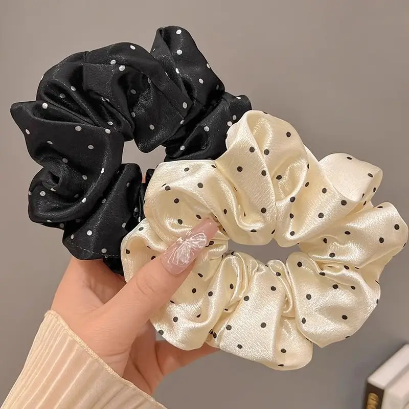 

New Polka Dot White Scrunchies 12cm Large Hair Bands Women Elegant Black Hair Rope Ties Kawaii Ponytail Holder Headwear