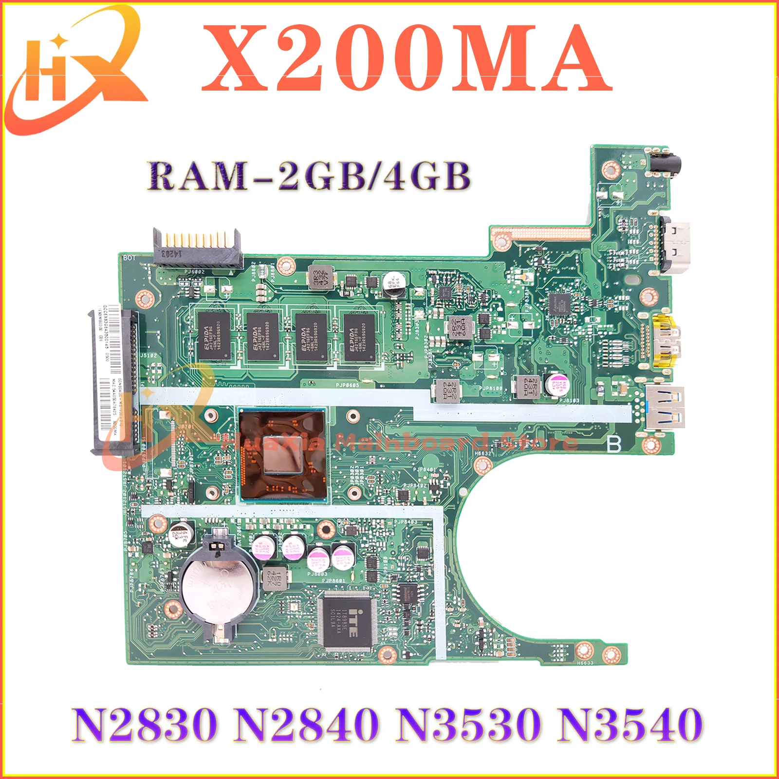 

KEFU X200MA Mainboard FOR ASUS F200MA F200M X200M D200M Laptop Motherboard With N2815 N2840 N3540 N35302G/4GB RAM LVDS EDP