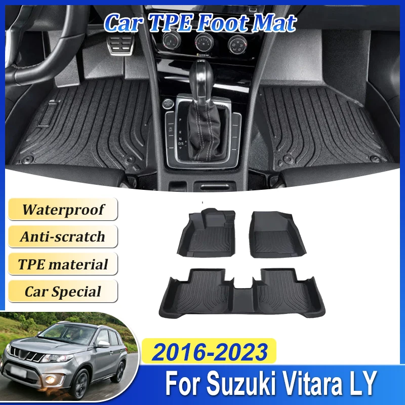 

Автомобильный коврик для ног с левым рулем из ТПЭ для Suzuki Vitara LY 2016 ~ 20233, кожаный коврик для панели, коврик на заказ, интерьерный полный аксессуар Tappeto