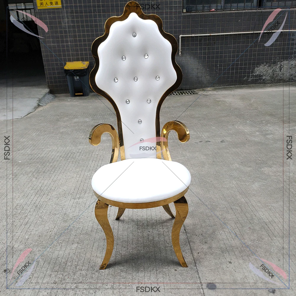 DKX Factory Wholesale High Back Dining Chair Leather Wedding Chairs With Stainless Steel