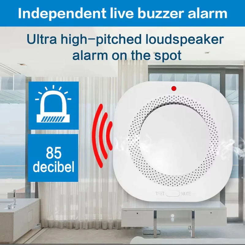 Smart Independent Smoke Detector Sensor with Sound and Light Fire Alarm for Home Kitchen Office Warehouse Security System