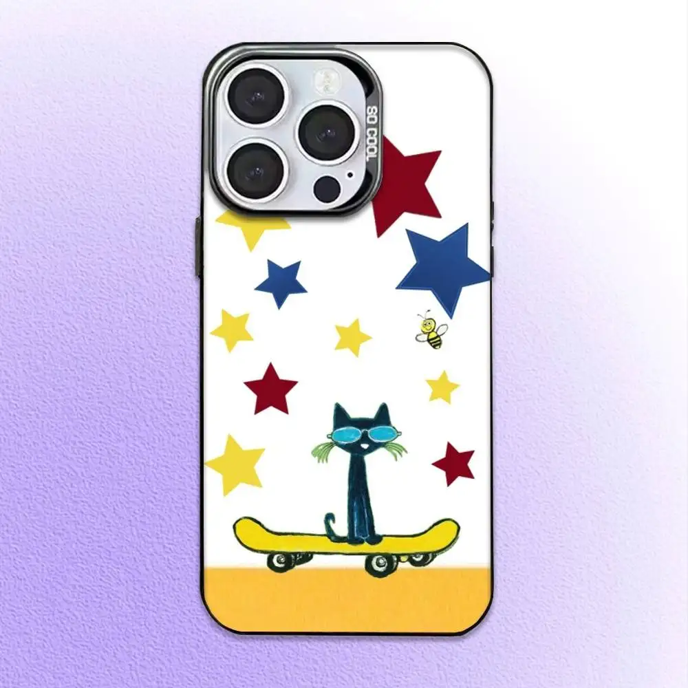 حافظة هاتف لطيفة على شكل قطة من P-Pete لهاتف iPhone17,16,15,14,13,12,11 Plus، Pro Max غطاء مقاوم للصدمات باللون الأسود غير اللامع