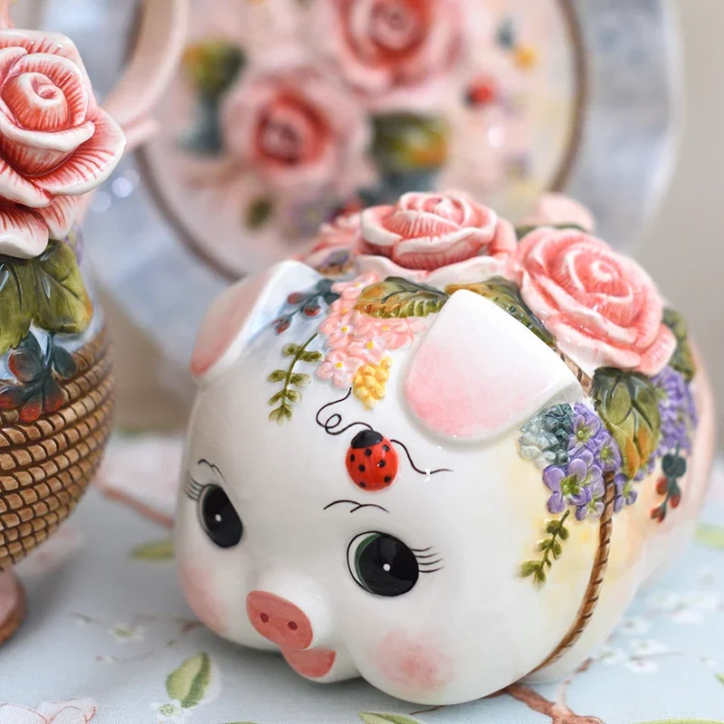 Handmade Painted Money Box Saving Tank Living Room Luxury Ceramic Secret Piggy Bank Adult Kids Ornament Gift tirelire Home Decor