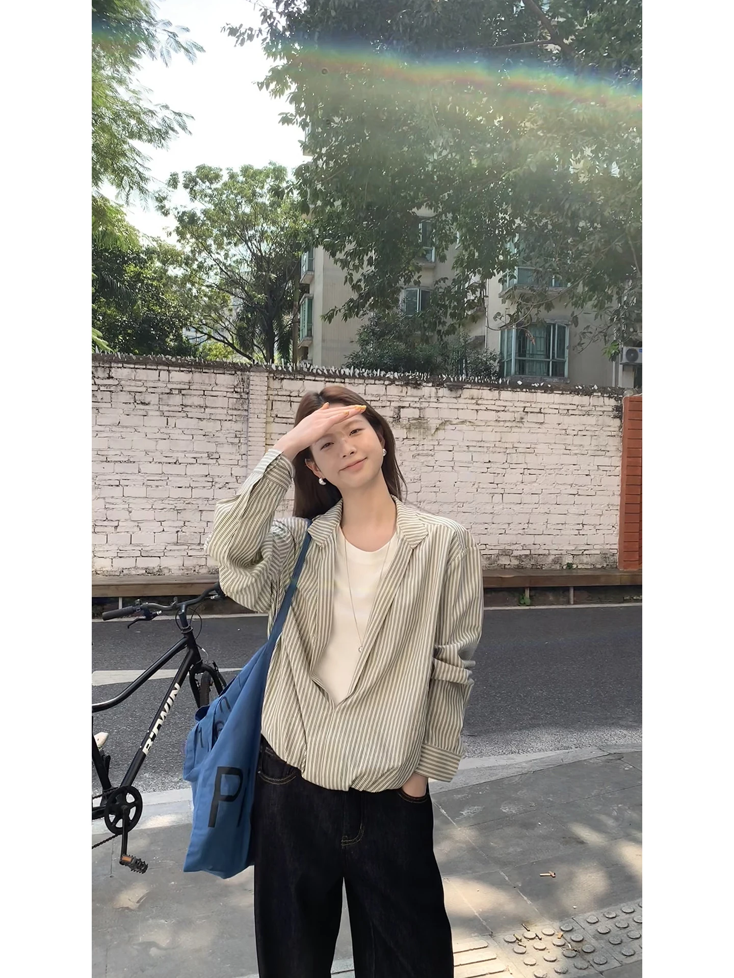 Striped irt Women's Faionable Inner Wear Long Sve Unique Super Beautiful Cotton Blend  Ne Mid-Length Commute Sle