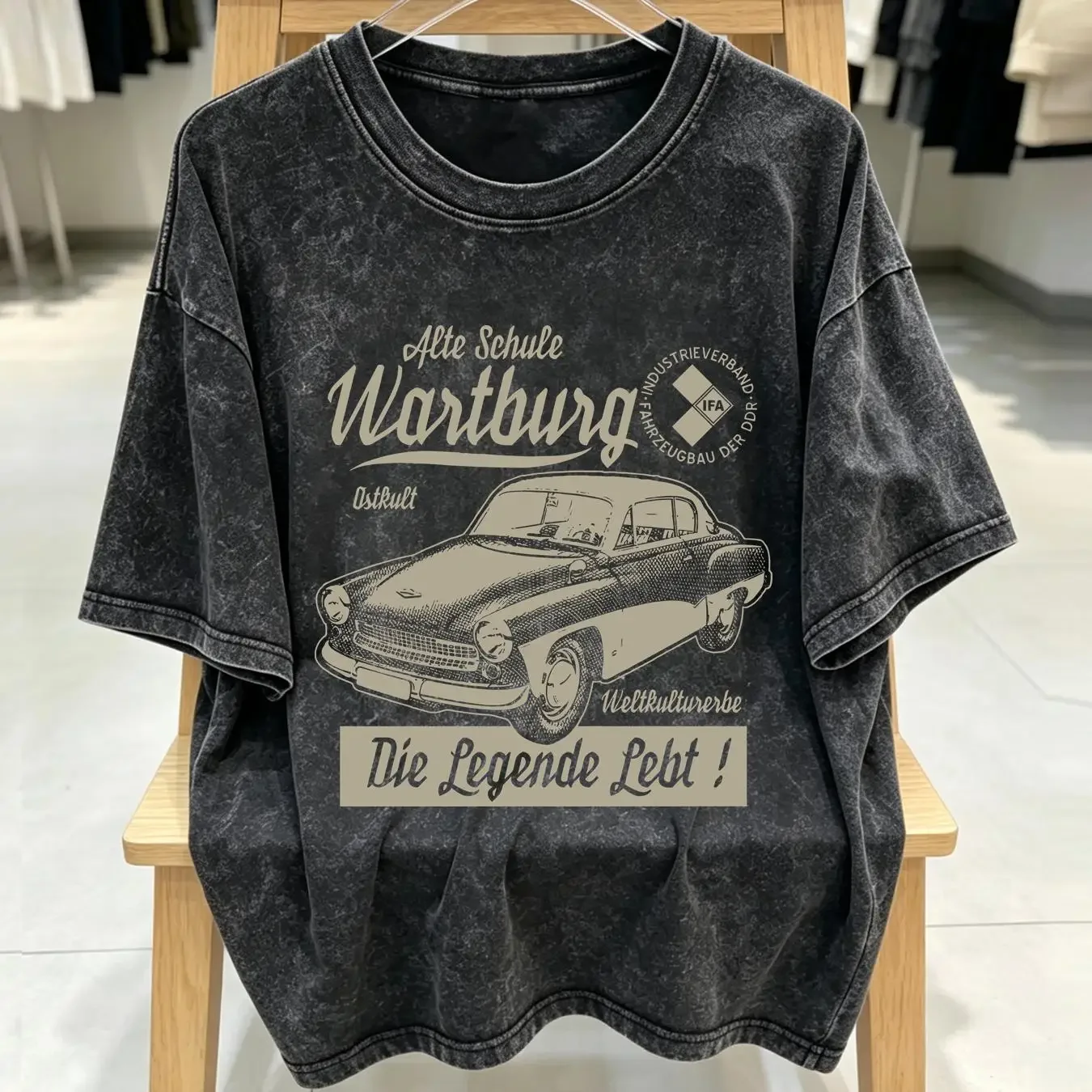 washed T Shirt IFA Wartburg legend VEB Eisenach GDR cardboard cult Simson logo vintage Washed homme Slightly Breathable
