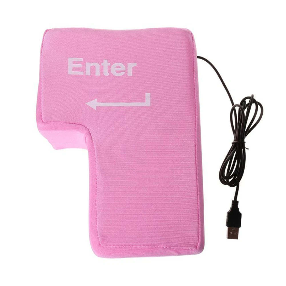 

1Pcs Big USB Enter Key Anti Stress Button Decompression Computer Any Vent Pillows Desktop Pillow for Programmer, Pink