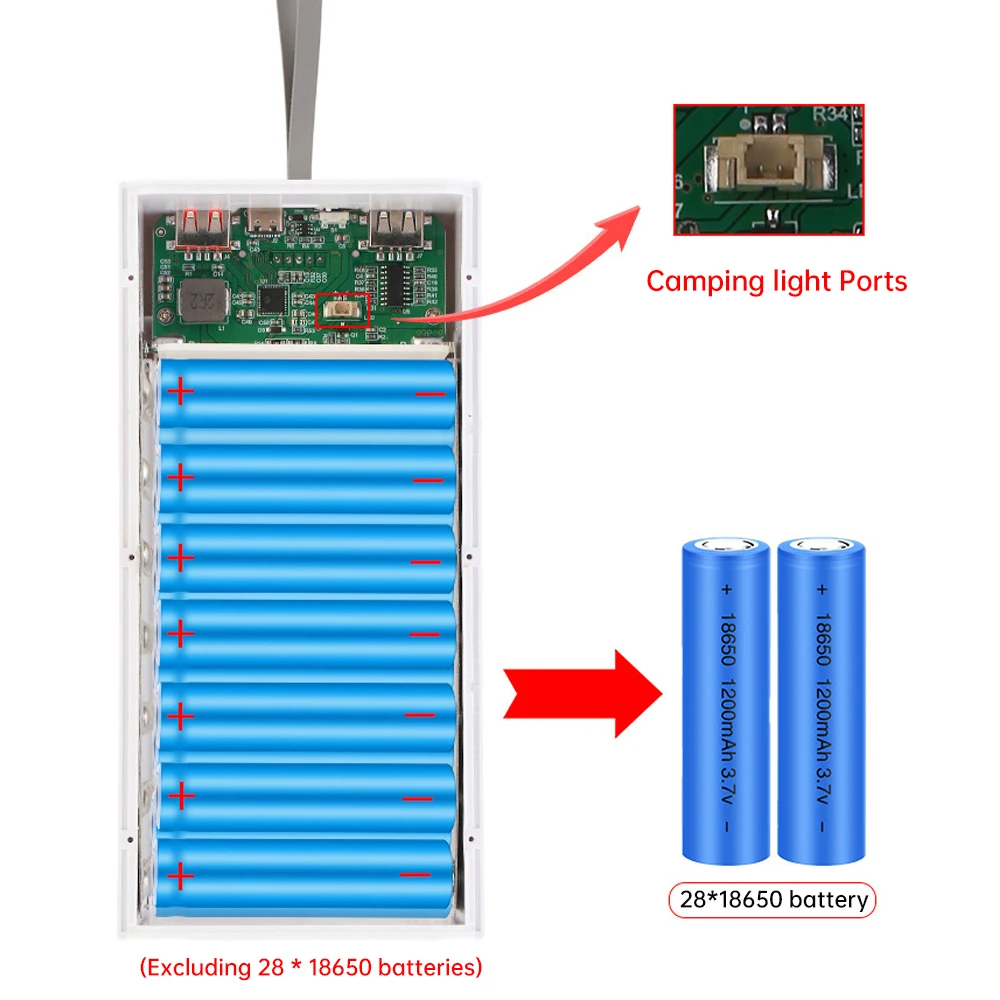 DIY 21x18650 PD QC4.0 3.0 10W Pojemnik na Akumulatory Super szybkie Ładowanie Power Bank Case 18650 Uchwyt z Kowakową Linią Światła