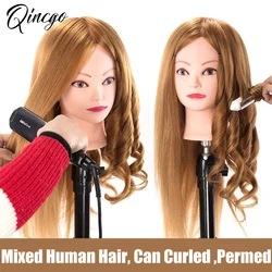 Hairdresser Styling Mannequin Head With 60% Real Human Hair Practice Training Head Cosmetology Manikin Doll Head Canbe Curled Pe