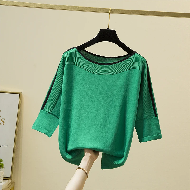 Summer Fashion Women Knitted Tops Stylish Solid Blouse Ice Silk Pullover Short Sleeve Loose Thin Tops Women\'s Clothing New 14425