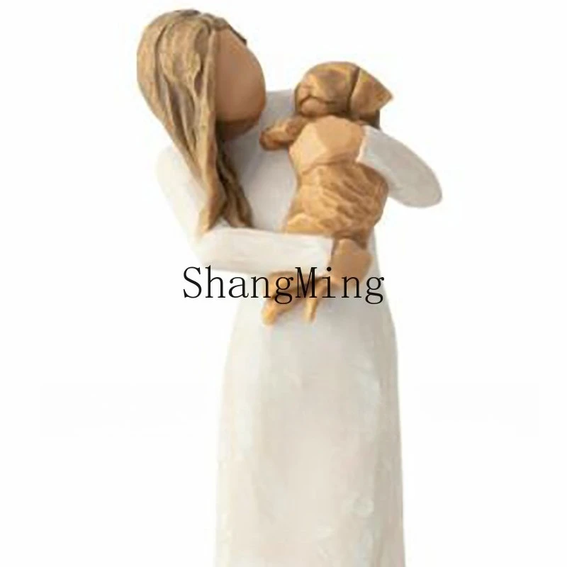

PYH new Valentine's Day imitation wood carving couple lover intimate ornament resin handicraft home decoration