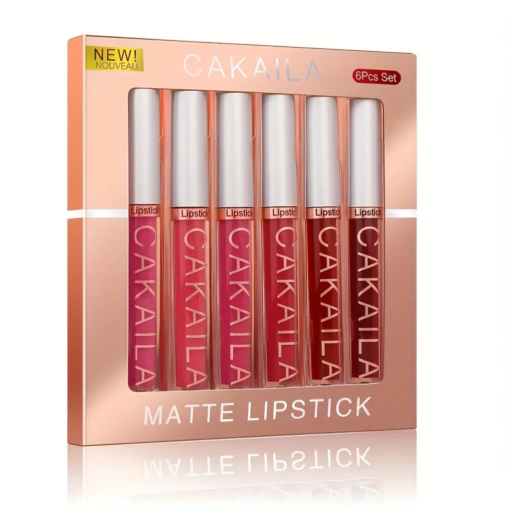 6-Color Liquid Matte Lipstick Set Velvet Finish Women's Long-lasting Waterproof Non-stick Makeup Lip Gloss Kit Non-fade