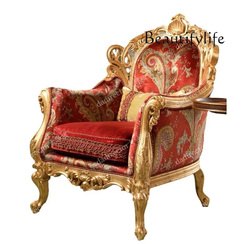 European fabric solid wood casual sofa chair French bedroom single chair luxury high back chair