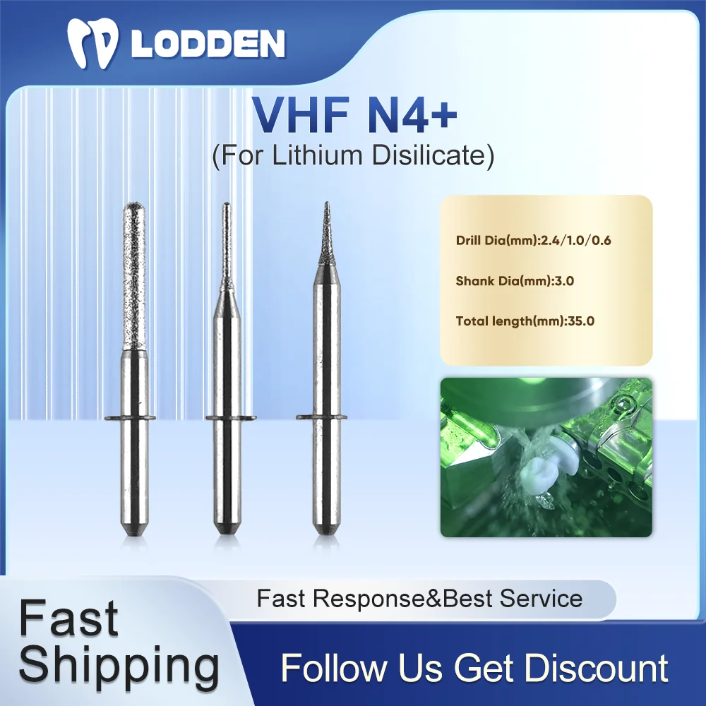 

VHF N4+ Dental Emax Milling Burs For Dental Lithium Disilicate Grinding Carborundum coating Drill0.6/1.0/2.4mm L35 Milling Burs