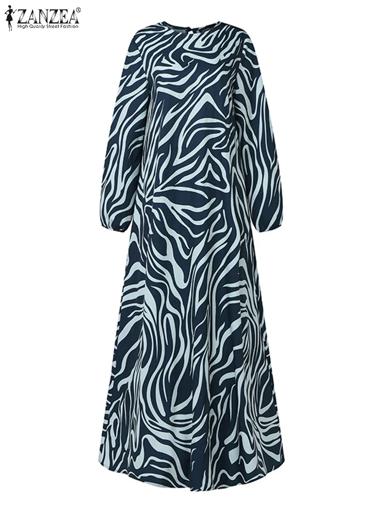 

ZANZEA Women Casual Loose Abaya Dresses Fashion Printed Long Sleeve O Neck Maxi Vestidos Muslim Hijab Style Elegant Long Robes