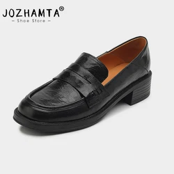 JOZHAMTA Size 33-43 Casual Loafers For Women Real Leather Chunky Mid Heels Shoes Slip On Pumps 2025 Spring Office Lady Dress