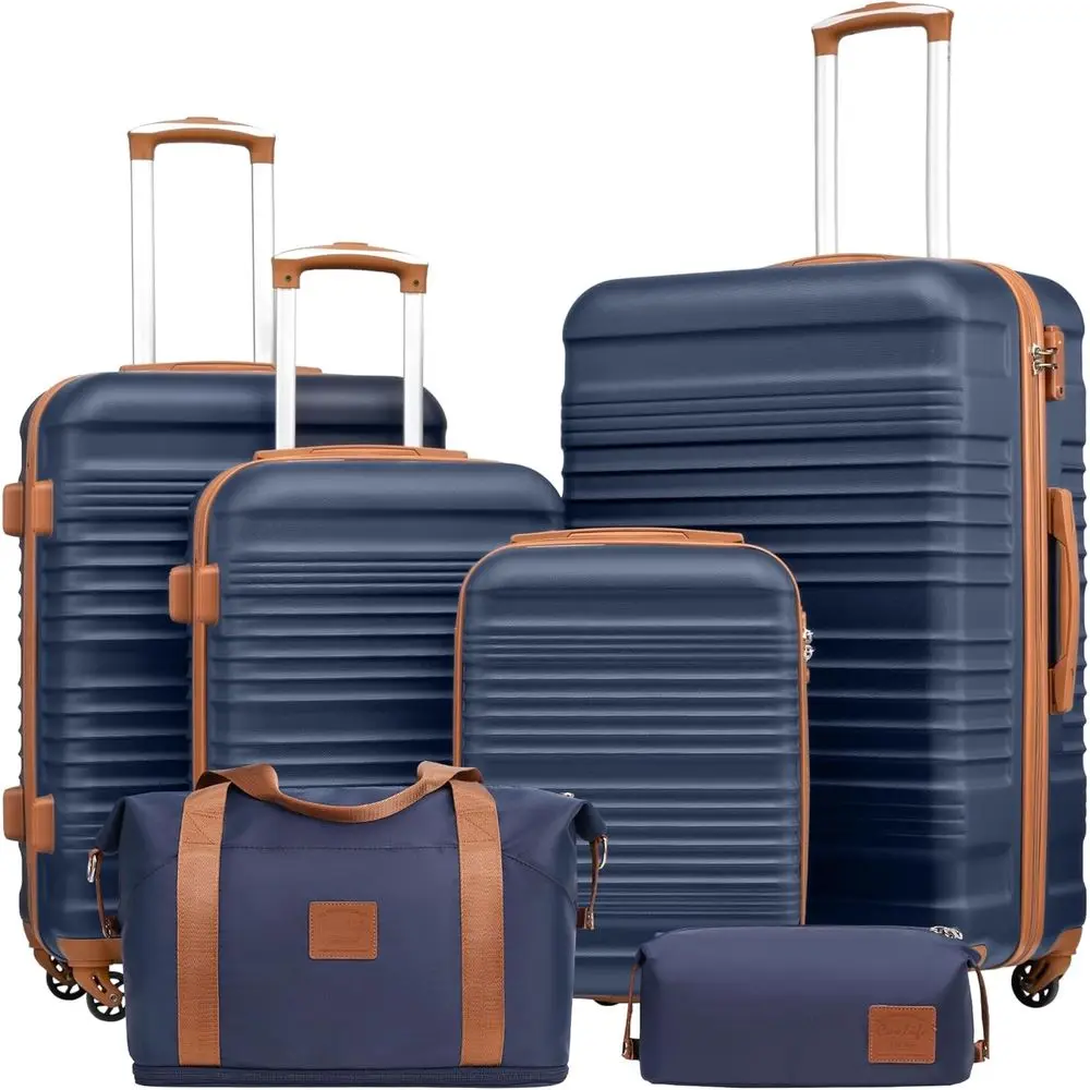 

3 Piece Spinner Suitcase Set with TSA Lock, Navy Blue, Carry-On Size