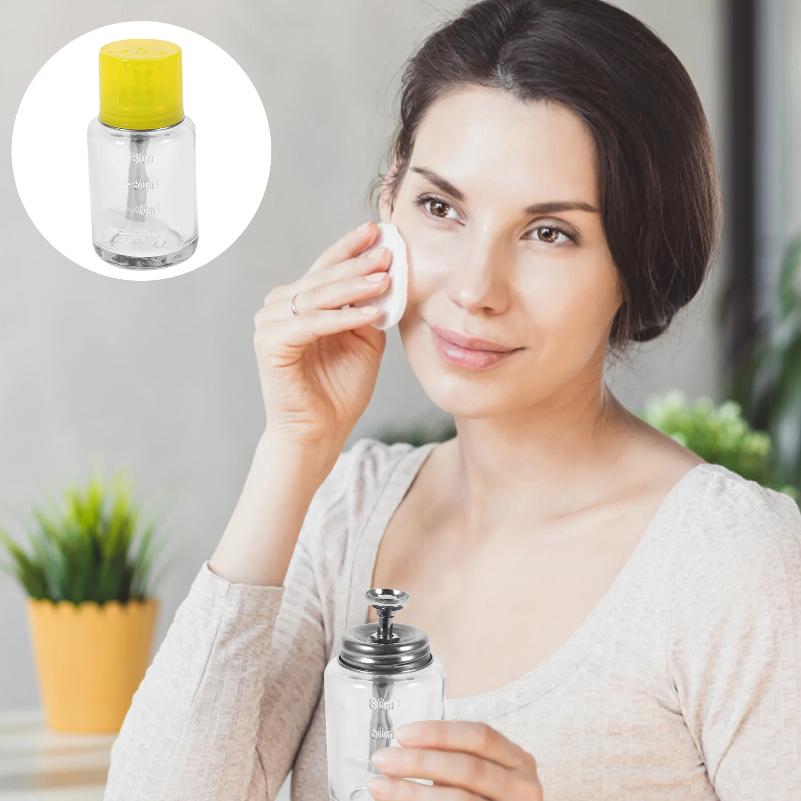 Garrafa de bomba vazia de vidro transparente para removedor de esmalte, removedores de maquiagem, design de pressão de toner, durável, reutilizável, amigável para viagens